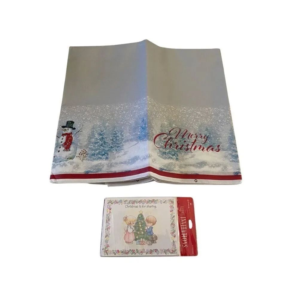 Lot of 2 Christmas Tablecloths Party Invitations Precious Moments